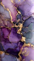 Luxurious purple and gold marble texture with metallic veining and cracked stone pattern for elegant interior design and decorative backgrounds.