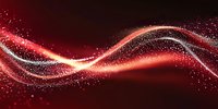 Glowing red and white light waves with sparkle particles flowing on dark background, creating dynamic motion effect for abstract design projects.