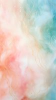 Dreamy watercolor background in coral pink and mint green with delicate gold wavy lines. Ethereal marble texture creates soft flowing abstract pattern for wall art.