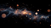 Glowing orange and blue energy waves with light particles floating in dark space create dynamic cosmic motion effect for science and technology backgrounds.