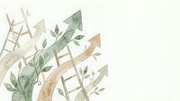 Watercolor arrows and botanical leaves in soft green and beige tones on light background for organic branding and nature-inspired design projects.