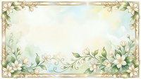 Elegant floral border frame with delicate white flowers and green leaves on soft watercolor background for wedding invitations and greeting cards.