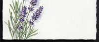 Fresh lavender sprigs with purple flowers and green leaves on handmade paper background. Natural botanical arrangement for aromatherapy and wellness designs.