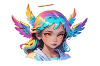 Vibrant anime-style portrait of a young Asian female character with multicolored wings and flowing turquoise hair, perfect for gaming art, character design, or fantasy illustration projects.