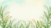 Watercolor lily of the valley border frame with delicate white bell flowers and green leaves on soft pastel background with copy space.
