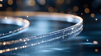 Glowing fiber optic cables with bokeh lights create a modern digital communication network background for technology and connectivity concepts.