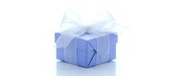 Blue gift box with white ribbon bow isolated on white background for holidays, celebrations, and special occasions.