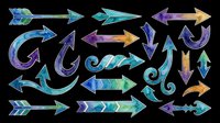 Watercolor arrows in blue, purple, teal, and gold isolated on transparent background. Ready for clipart, t-shirt design, stickers, sublimation, and print-on-demand projects.