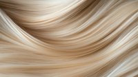 Smooth flowing waves of blonde and beige hair strands creating elegant curves and lines against neutral background, macro close up view of glossy hair texture.