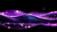 Magical purple wave with glowing particles and bokeh lights flowing on black background creates mystical atmospheric effect for creative designs.
