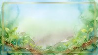 Watercolor forest floor frame with green plants, leaves, and natural foliage border on isolated background, suitable for design projects, invitations, and decorative layouts.