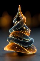 Abstract golden spiral with glowing particles and light trails on dark background for modern digital art and futuristic design projects.