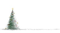 Minimalist sketch of Christmas tree with colorful ornaments and gold star topper on white background, perfect for holiday greeting cards.