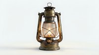 Vintage brass oil lantern with glass panels and weathered patina, casting warm light. Use for antique decor, camping, emergency preparedness, or nostalgic themes.