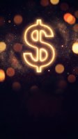 Glowing dollar sign symbol with golden neon light effect against dark starry background with bokeh lights for finance and investment concepts.