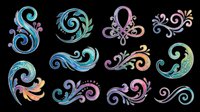 Ornamental swirl flourishes in blue, purple, teal and gold isolated on transparent background. Ready for clipart, t-shirt design, stickers, sublimation and print-on-demand projects.