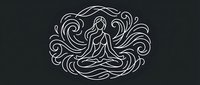 Meditation yoga pose silhouette with flowing ornamental swirls on dark background. Zen mindfulness spiritual wellness design element for logos and branding.