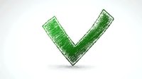 Green checkmark symbol drawn in sketchy artistic style with rough textured strokes and soft shadow effect on white background.