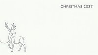 Minimalist line art reindeer with antlers on cream background, featuring Christmas 2027 text. Isolated design suitable for holiday cards, invitations, and seasonal marketing materials.