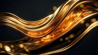Flowing golden liquid waves with luminous bokeh effects on dark background, suitable for luxury branding and premium product packaging designs.
