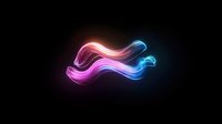 Glowing abstract wave in pink and blue neon colors on black background, flowing light trail effect creates dynamic motion and energy for modern design projects.