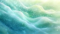 Abstract flowing waves in turquoise and green gradient with sparkling particles creating dreamy ethereal atmosphere for backgrounds and designs.