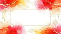 Festive Chinese New Year watercolor frame with golden lanterns and traditional ornaments on white background for greeting cards and celebration designs.