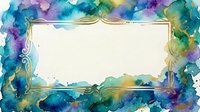 Watercolor frame with vibrant rainbow splashes and ornate gold borders on isolated white background, ready for invitations, cards, posters.
