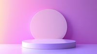 Minimalist round podium display with gradient pink and purple background lighting effects, modern product showcase platform for cosmetics or jewelry.