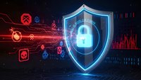 Cybersecurity shield with padlock protecting against digital threats and malware attacks in futuristic network environment for data protection concepts.