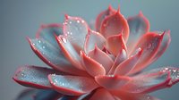 Macro shot of pink succulent plant with water droplets on petals against blurred background, creating dreamy and delicate natural composition.
