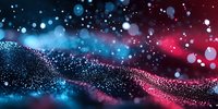 Abstract digital wave with glowing particles and bokeh lights in blue and pink colors for technology backgrounds and futuristic design projects.