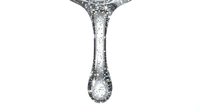 Sparkling water droplet suspended in mid-air with bubbles and liquid splash isolated on white background for design projects.