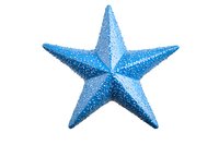 Bright blue glittery star decoration with textured surface and metallic sheen isolated on white background, ready for holiday and celebration designs.
