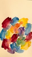Abstract watercolor painting with vibrant multicolored brushstrokes on textured paper background for creative projects and artistic designs.