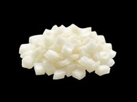 Diced white onion pieces isolated on transparent background, ready for culinary design, recipe graphics, food packaging, cooking blogs, restaurant menus, and print-on-demand kitchen products.