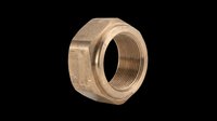 Brass hexagonal compression fitting nut isolated on transparent background, ready for plumbing design, technical illustrations, print-on-demand products and industrial clipart.