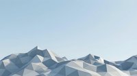 Abstract low poly mountain landscape with geometric triangular shapes in blue and gray tones against soft gradient sky for modern digital design projects.