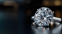 Brilliant round cut diamond solitaire engagement ring with platinum band on dark reflective surface showing sparkle and luxury jewelry craftsmanship.