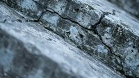 Weathered gray wood surface with deep natural cracks and texture showing age and deterioration for rustic design projects.