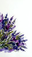 Watercolor lavender bouquet with purple and violet blooms on white background, soft artistic floral composition for cards, prints, and decor.