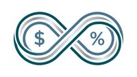 Infinity symbol with dollar sign and percentage symbol representing sustainable financial growth and circular economy concept.