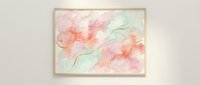 Soft watercolor floral artwork featuring pink and coral blooms with green stems on light background, suitable for home decor and wall art.
