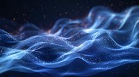 Abstract flowing blue waves with glowing particles and light effects on dark background create dynamic motion and energy visualization for modern designs.