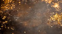Dark textured background with scattered golden glitter and bokeh light effects creating magical atmospheric backdrop for luxury designs and festive compositions.