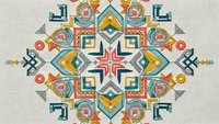 Colorful geometric mandala with intricate tribal patterns and symmetrical design elements on neutral background for meditation and spiritual decor.