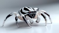 Striking zebra jumping spider macro with black and white striped pattern and red eyes on light background, detailed arachnid nature photography.