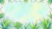 Watercolor botanical frame with green succulents and leaves on soft pastel background for spring designs, wedding invitations and natural decor projects.