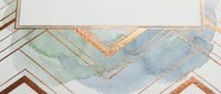 Abstract watercolor geometric pattern with copper foil chevron arrows and triangular shapes in soft blue and green tones for modern interior design.