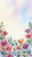 Watercolor floral border with pink, purple, and orange blooms on a soft pastel background, perfect for greeting cards and invitations.